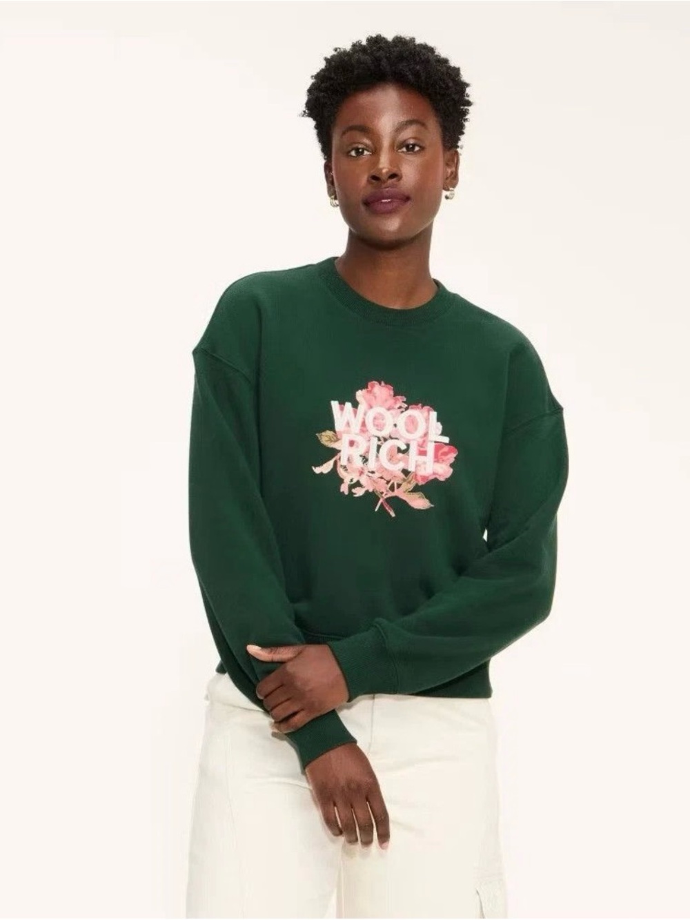 Woolrich x Target Dark Green Crewneck Sweatshirt with Pink Floral Logo